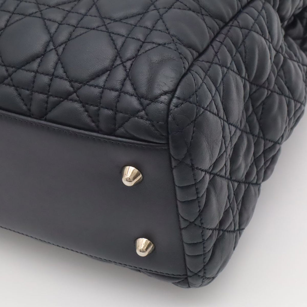 Dior Cannage Tote 2-Way Chain Shoulder Bag Leather Black Silver — view 3