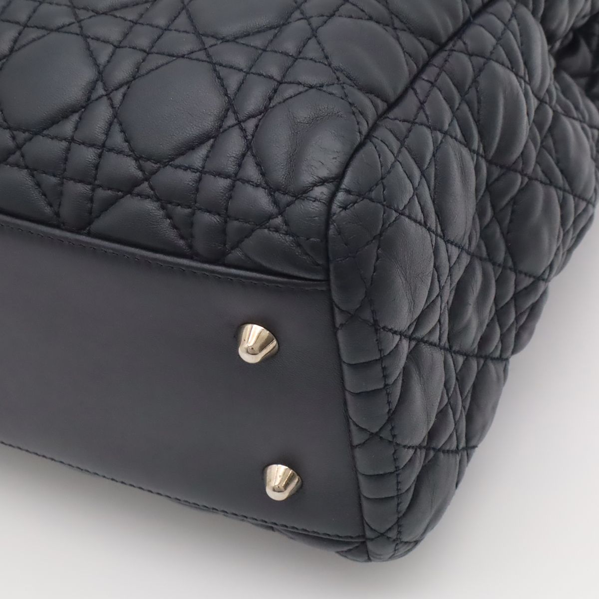 Dior Cannage Tote 2-Way Chain Shoulder Bag Leather Black Silver — view 3