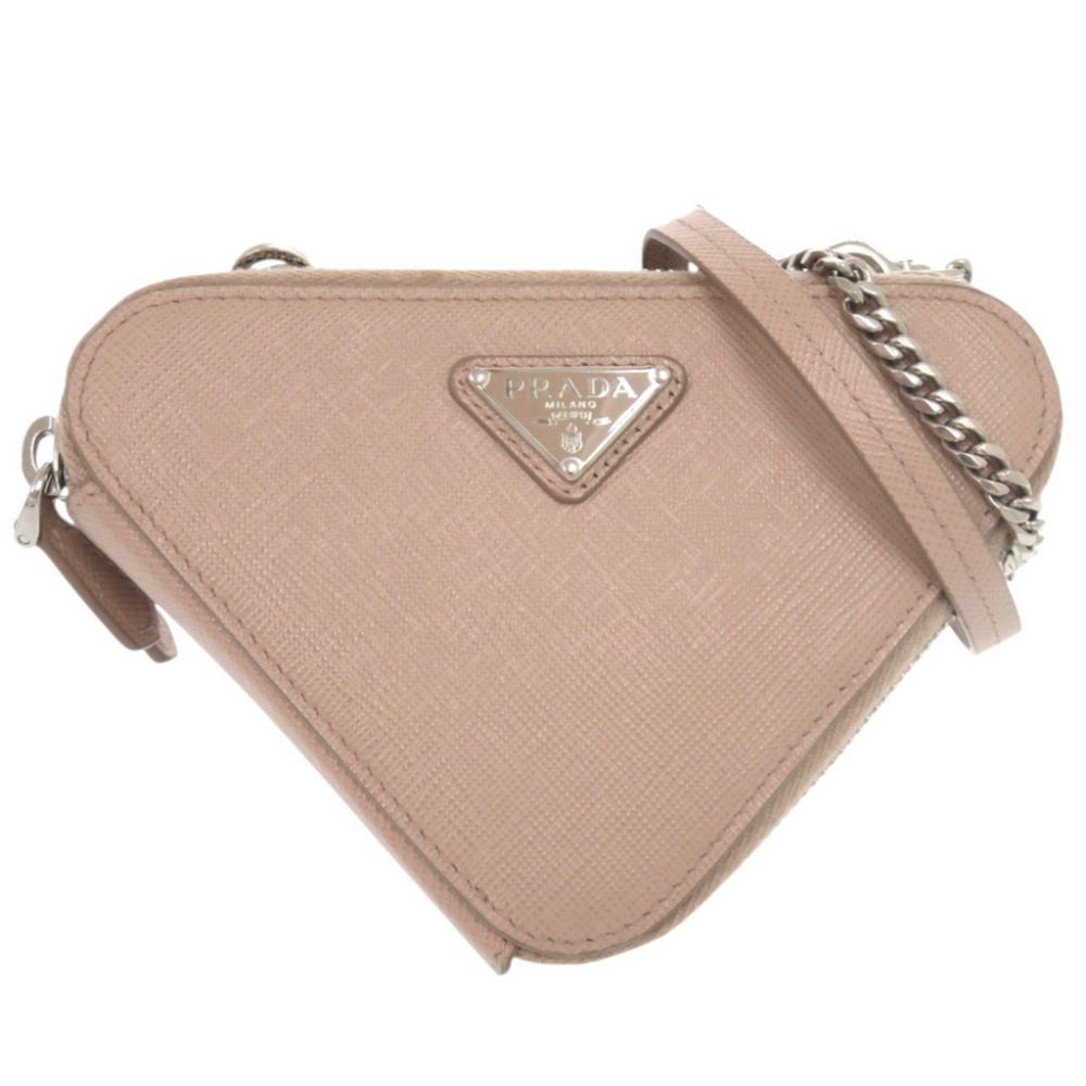 Prada Triangle Logo Saffiano Leather Pink Beige Mini Shoulder Bag