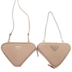 Prada Triangle Logo Saffiano Leather Pink Beige Mini Shoulder Bag — view 5