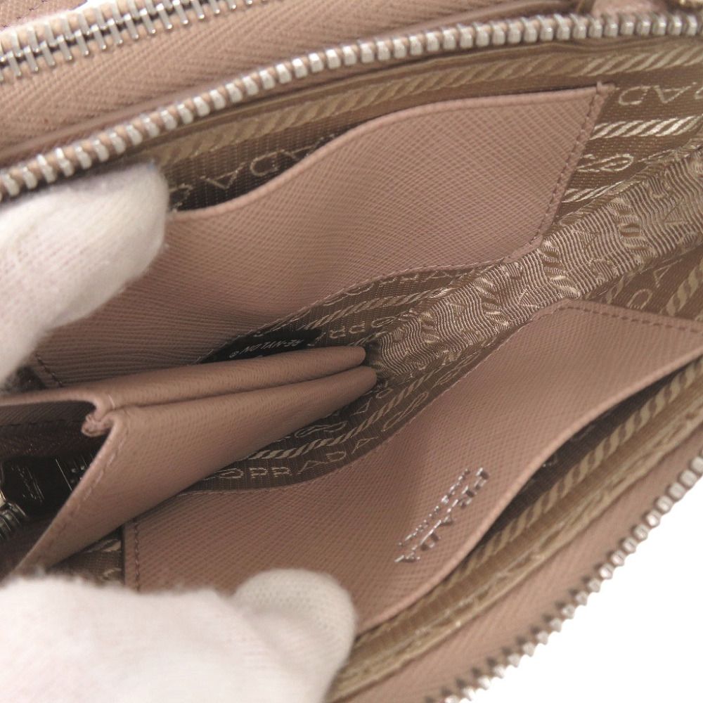 Prada Triangle Logo Saffiano Leather Pink Beige Mini Shoulder Bag — view 7