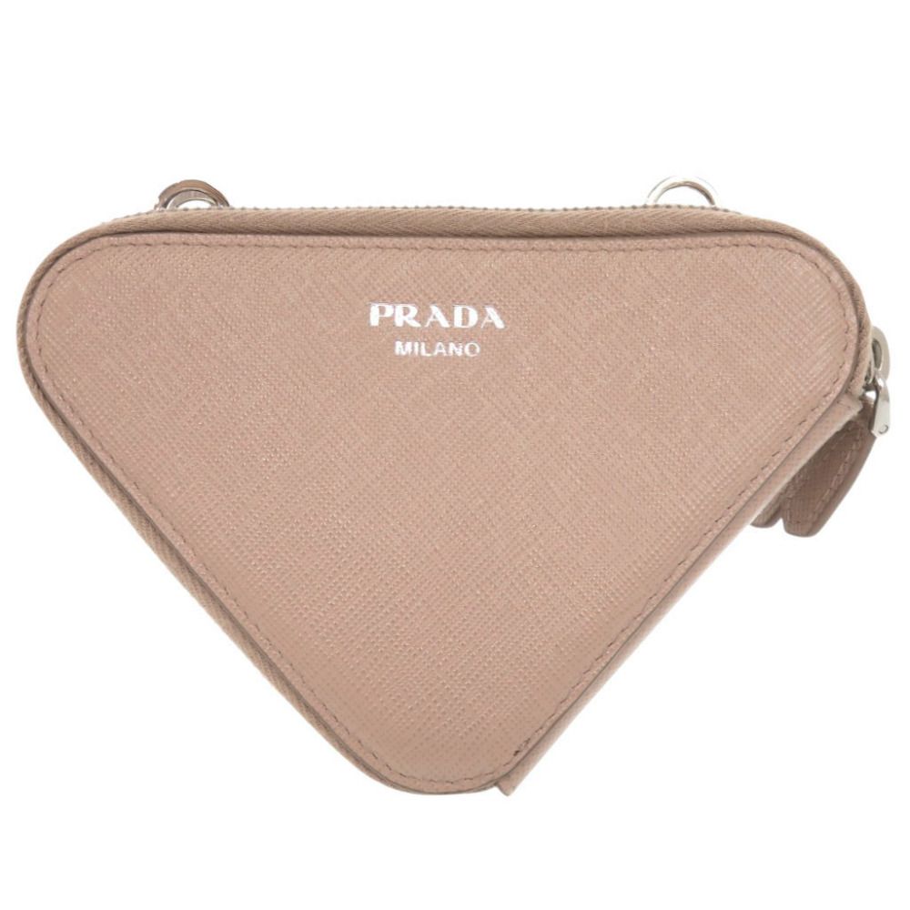 Prada Triangle Logo Saffiano Leather Pink Beige Mini Shoulder Bag — view 2