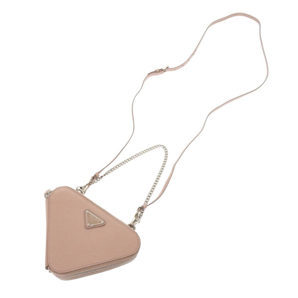 Prada Triangle Logo Saffiano Leather Pink Beige Mini Shoulder Bag — view 4