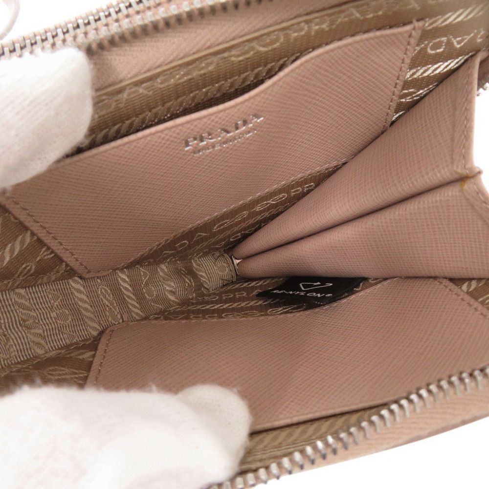 Prada Triangle Logo Saffiano Leather Pink Beige Mini Shoulder Bag — view 6