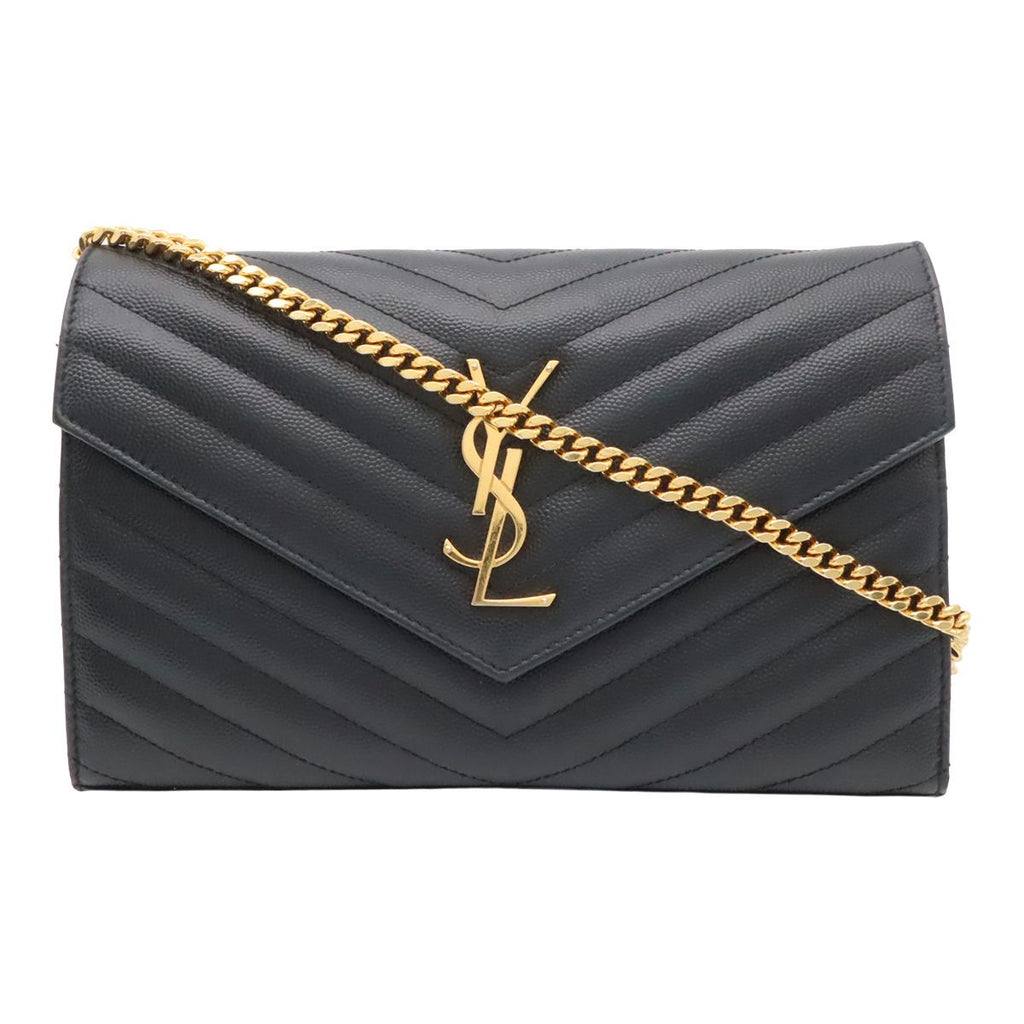 Saint Laurent Paris YSL Cassandra Chain Shoulder Bag 2-Way Clutch Leather Black