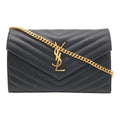 Saint Laurent Paris YSL Cassandra Chain Shoulder Bag 2-Way Clutch Leather Black