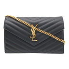 Saint Laurent Paris YSL Cassandra Chain Shoulder Bag 2-Way Clutch Leather Black