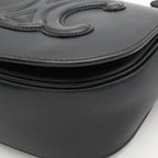Celine Folco Cuir Triomphe Logo Shoulder Bag Pochette Crossbody Leather Black — view 3