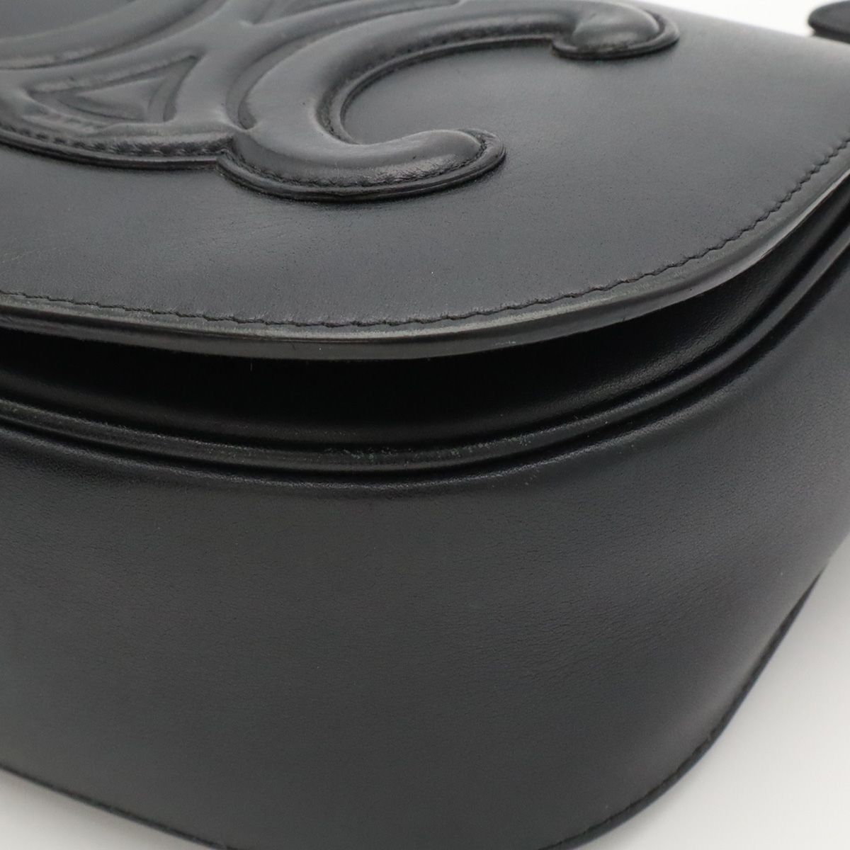 Celine Folco Cuir Triomphe Logo Shoulder Bag Pochette Crossbody Leather Black — view 3