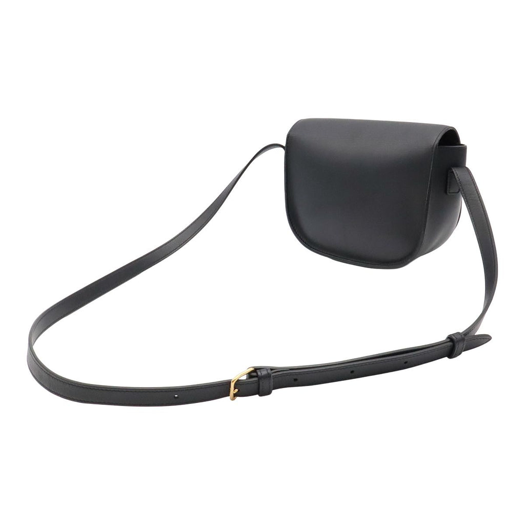 Celine Folco Cuir Triomphe Logo Shoulder Bag Pochette Crossbody Leather Black — view 2