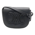 Celine Folco Cuir Triomphe Logo Shoulder Bag Pochette Crossbody Leather Black