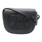 Celine Folco Cuir Triomphe Logo Shoulder Bag Pochette Crossbody Leather Black