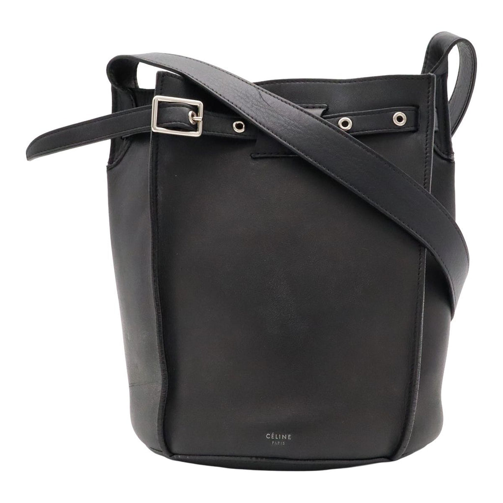 Celine Big Bucket Small Shoulder Bag Leather Black Silver