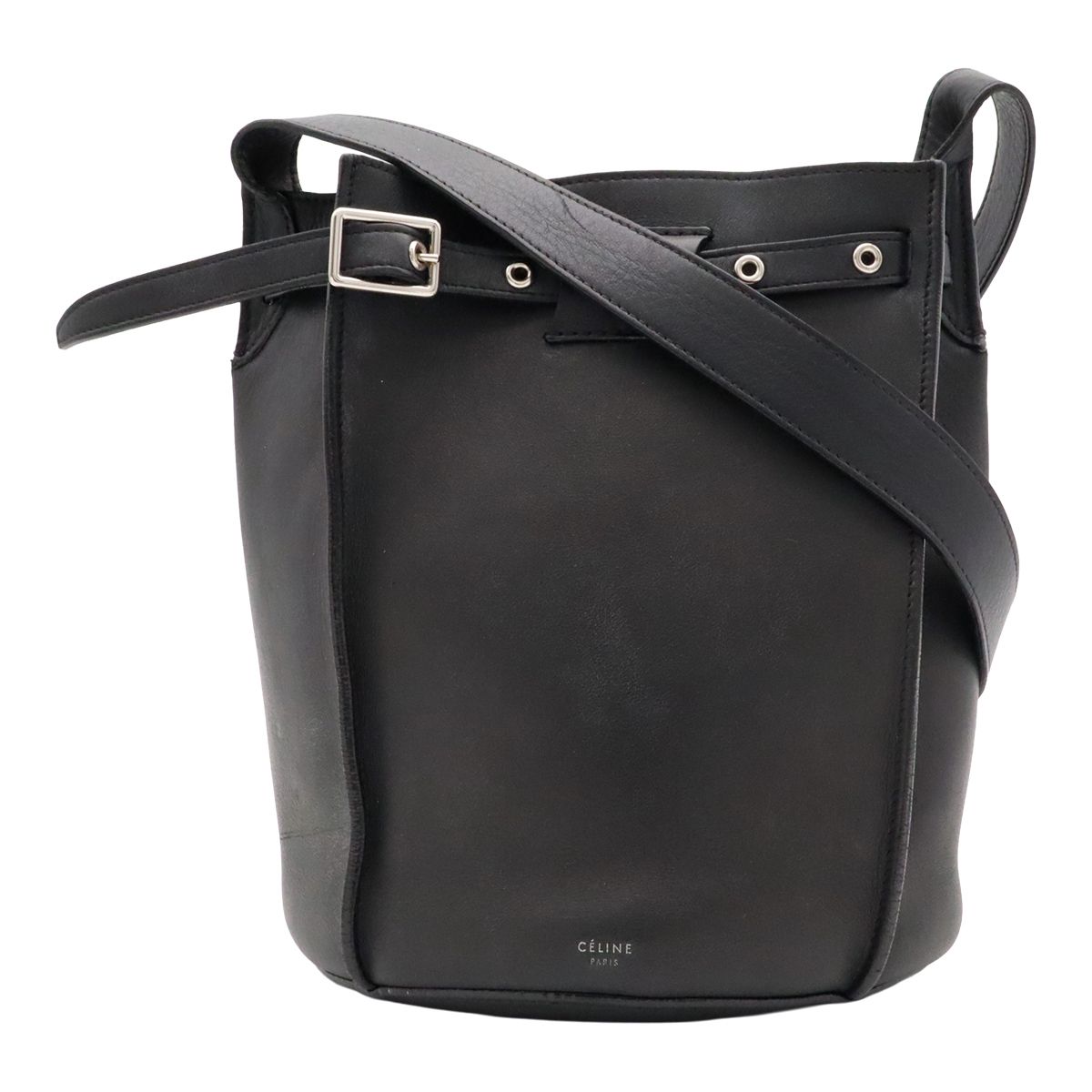 Celine Big Bucket Small Shoulder Bag Leather Black Silver