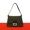 Fendi Vintage Mamma Bucket Zucca FF Logo Canvas Leather Shoulder Bag Brown