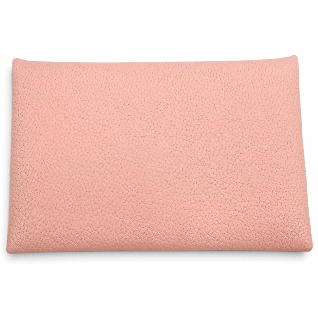 Hermes Calvi Veau Epsom Silver Card Case Pink