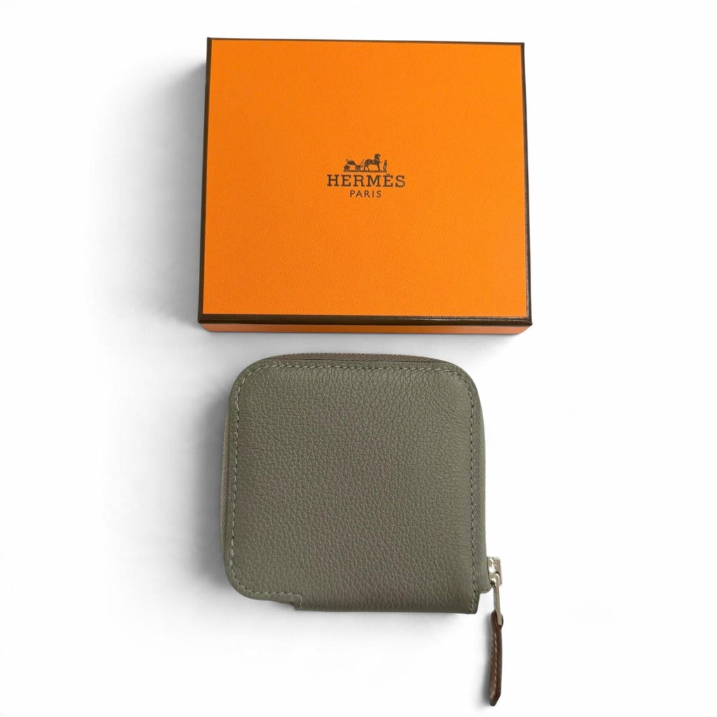 Hermes Azap Compact Mini Silk'in Evercolor Gris Meyer Silver Coin Purse — view 2