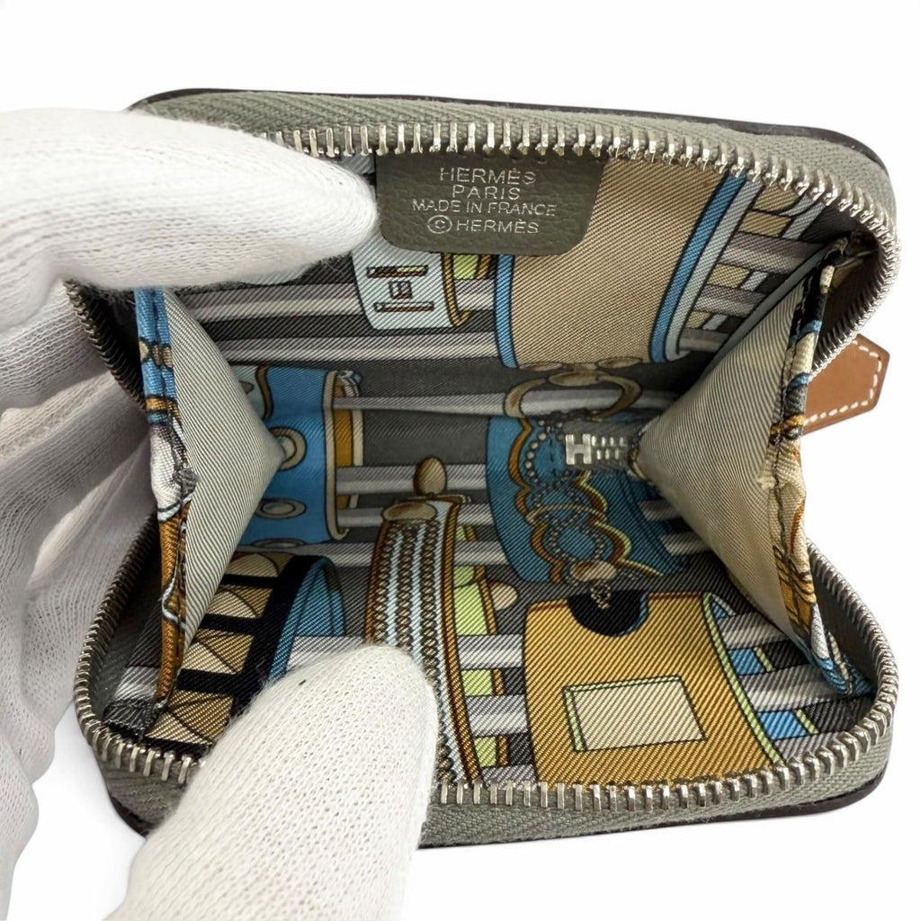 Hermes Azap Compact Mini Silk'in Evercolor Gris Meyer Silver Coin Purse — view 5