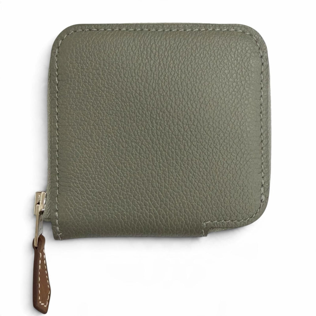 Hermes Azap Compact Mini Silk'in Evercolor Gris Meyer Silver Coin Purse — view 3