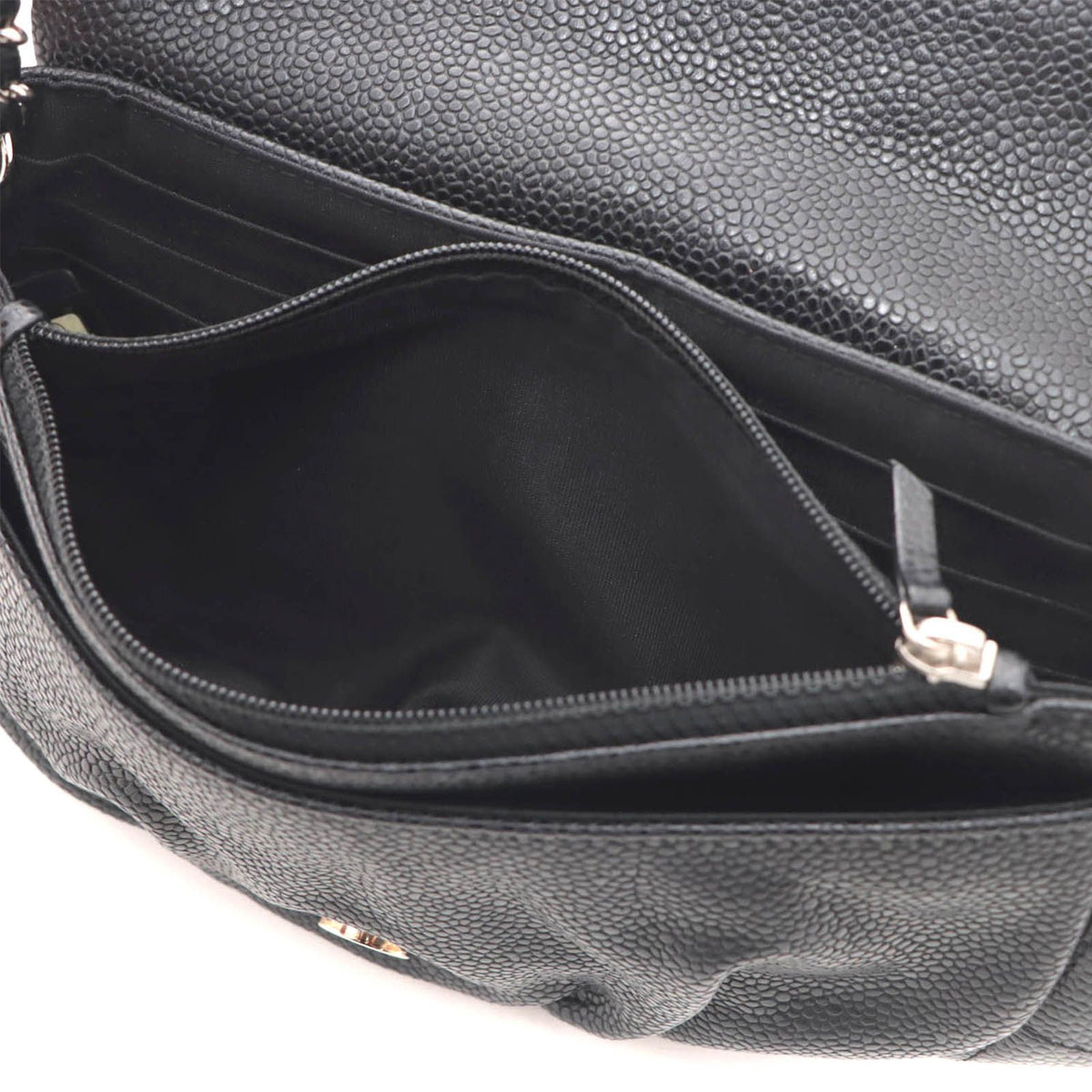 Chanel CC Logo Half Moon Chain Wallet Black Silver Caviar Leather Shoulder Bag — view 8