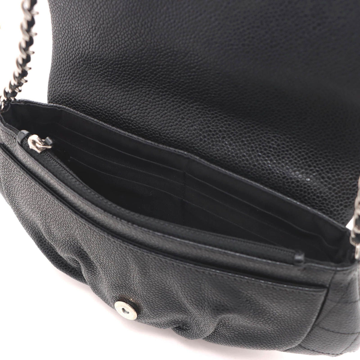 Chanel CC Logo Half Moon Chain Wallet Black Silver Caviar Leather Shoulder Bag — view 6