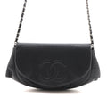 Chanel CC Logo Half Moon Chain Wallet Black Silver Caviar Leather Shoulder Bag