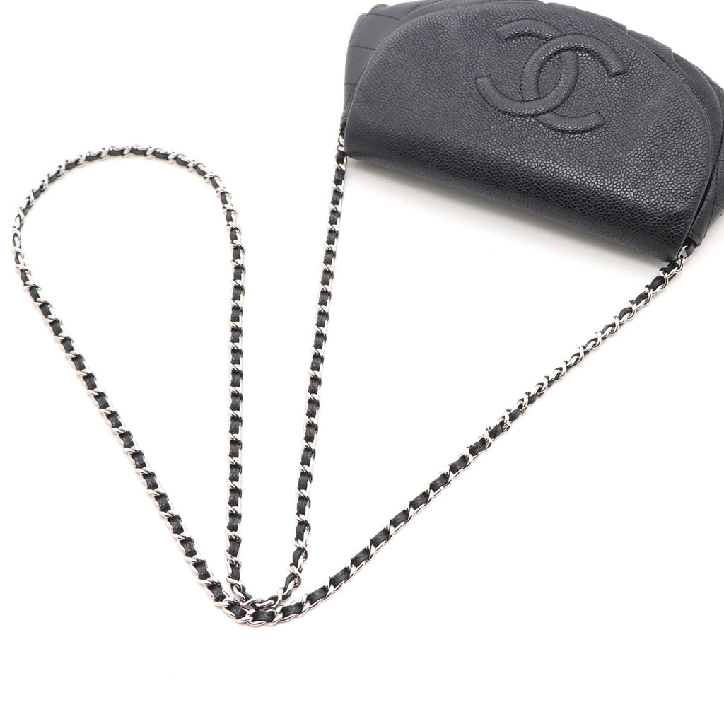 Chanel CC Logo Half Moon Chain Wallet Black Silver Caviar Leather Shoulder Bag — view 4
