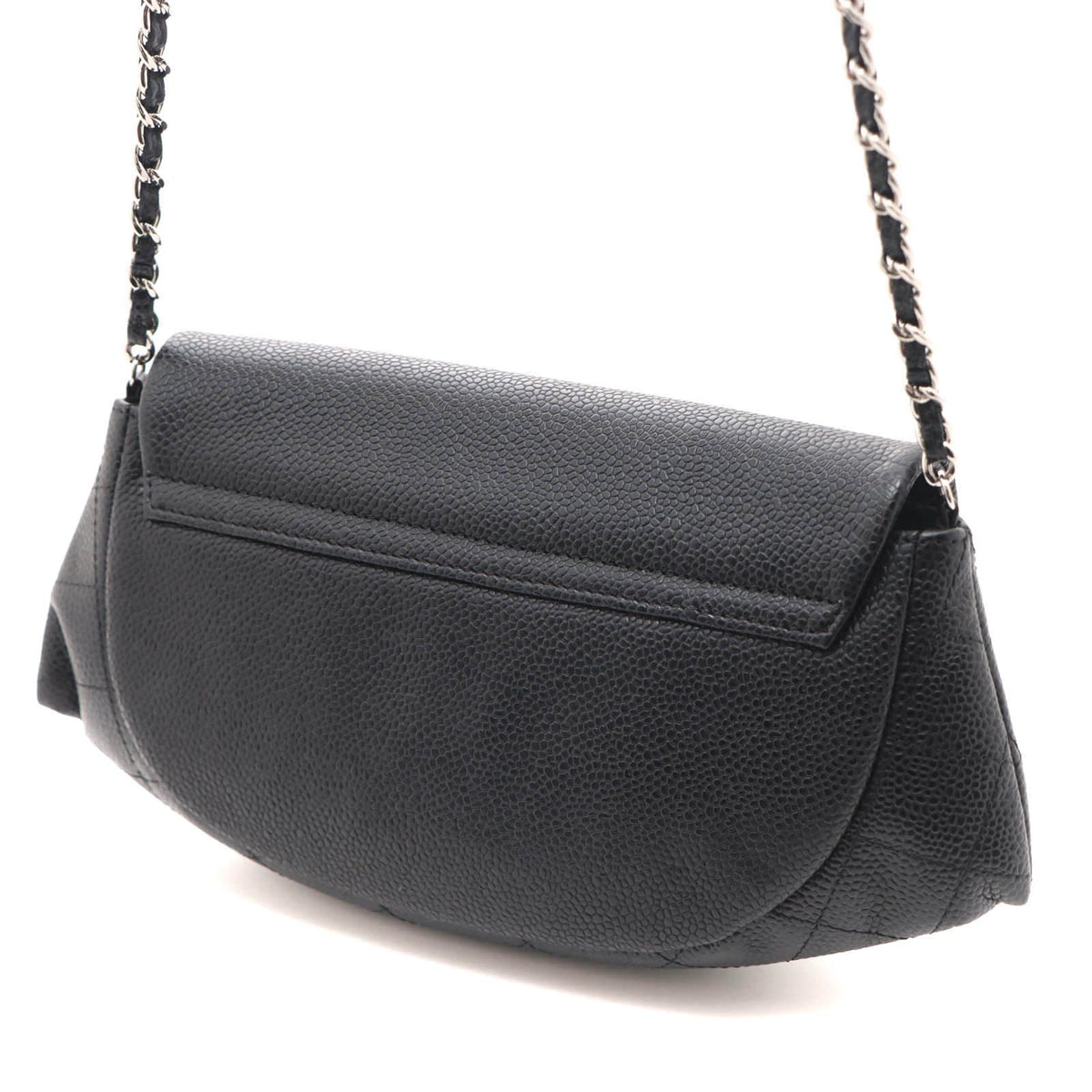 Chanel CC Logo Half Moon Chain Wallet Black Silver Caviar Leather Shoulder Bag — view 2