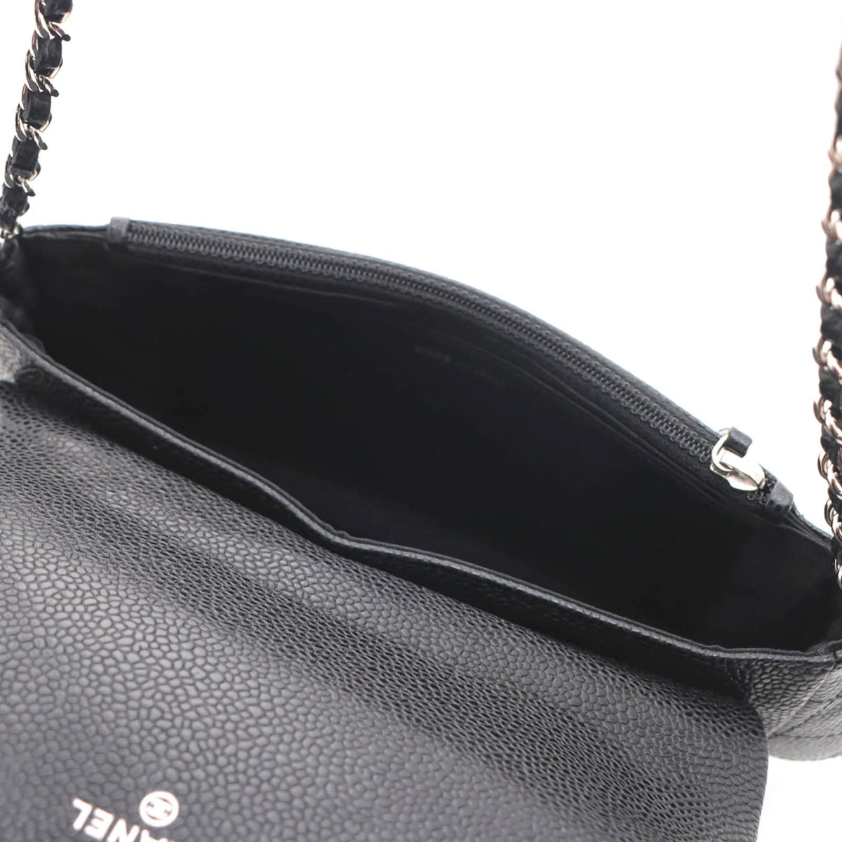 Chanel CC Logo Half Moon Chain Wallet Black Silver Caviar Leather Shoulder Bag — view 7