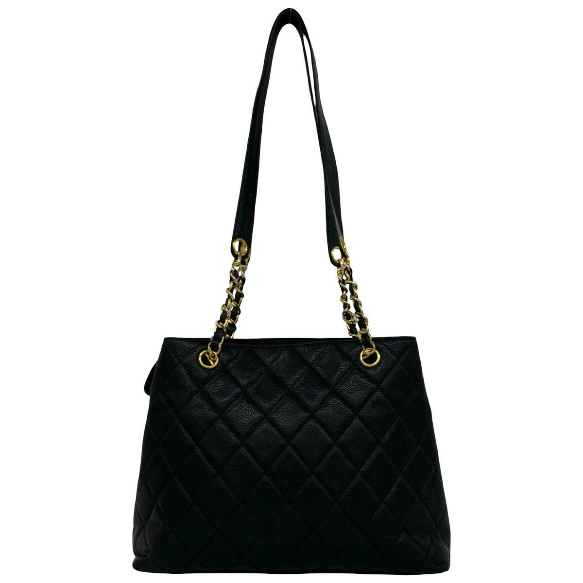 Chanel Quilted CC Logo Caviar Leather Tote Bag Black — view 3