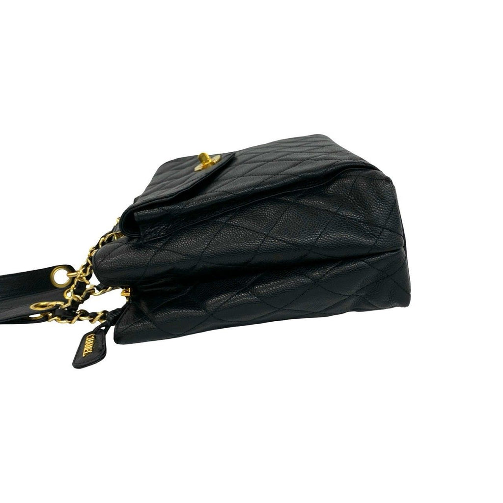 Chanel Quilted CC Logo Caviar Leather Tote Bag Black — view 5