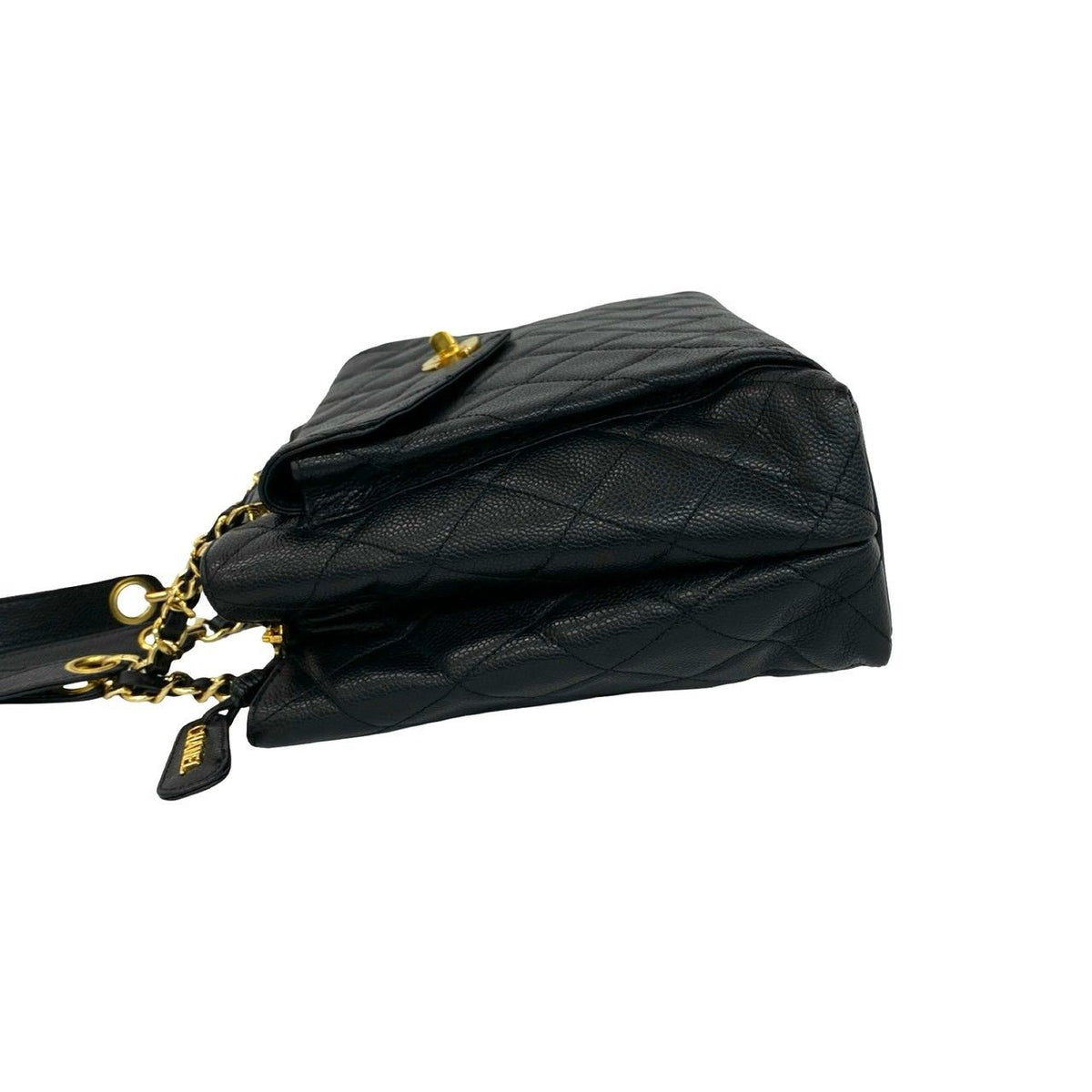 Chanel Quilted CC Logo Caviar Leather Tote Bag Black — view 5