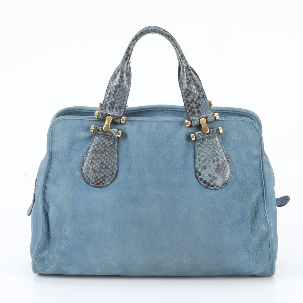Gucci Nubuck Python Leather Handbag Tote Gold — view 3