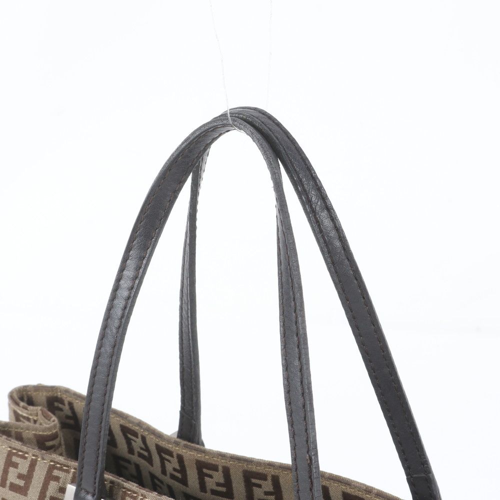 Fendi FF Zucchino Leather Handbag Tote Brown — view 2