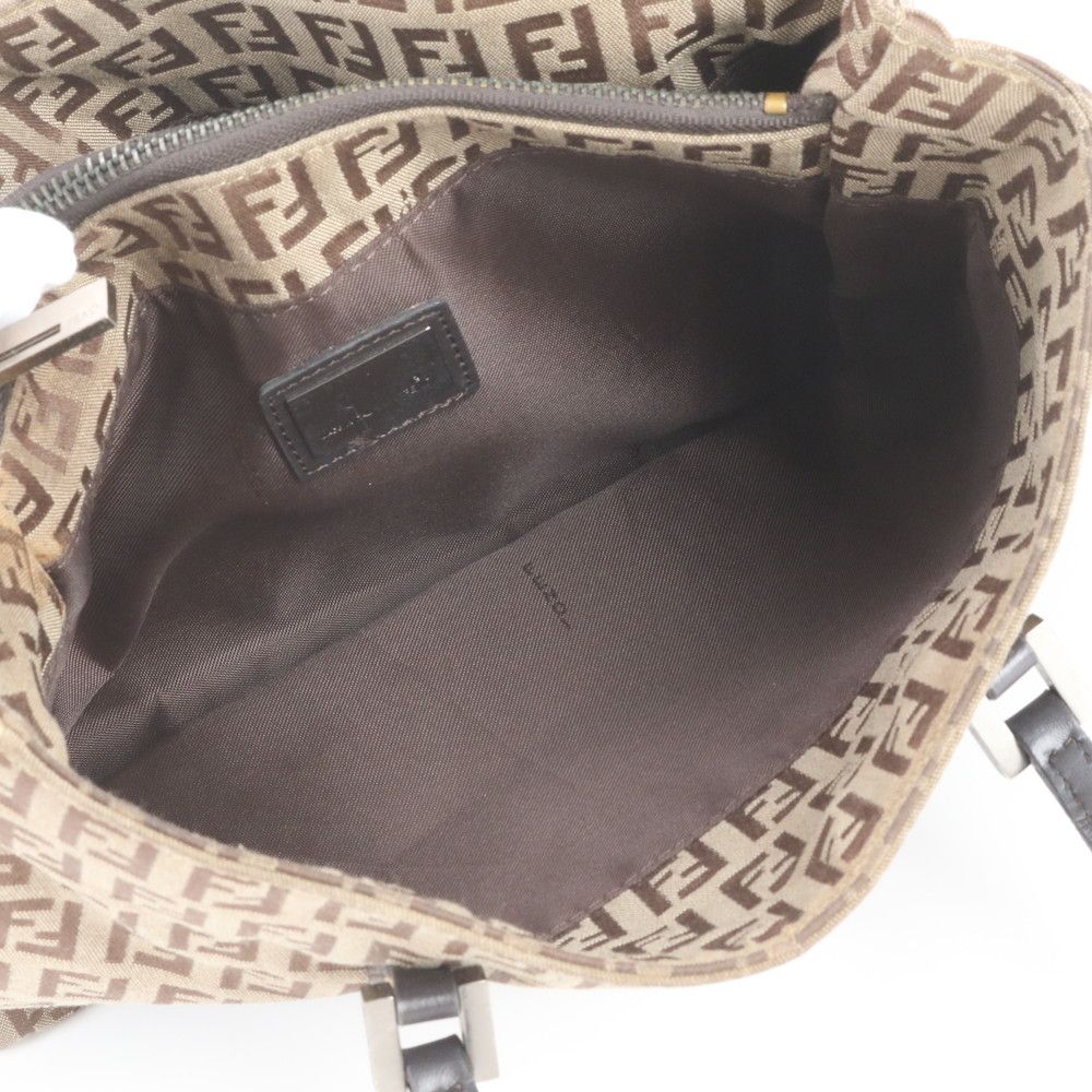 Fendi FF Zucchino Leather Handbag Tote Brown — view 8