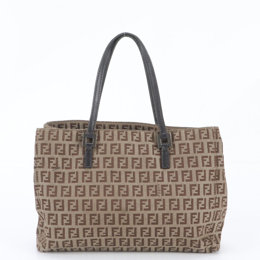 Fendi FF Zucchino Leather Handbag Tote Brown — view 3