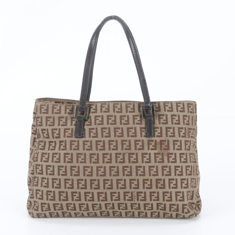 Fendi FF Zucchino Leather Handbag Tote Brown