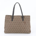 Fendi FF Zucchino Leather Handbag Tote Brown