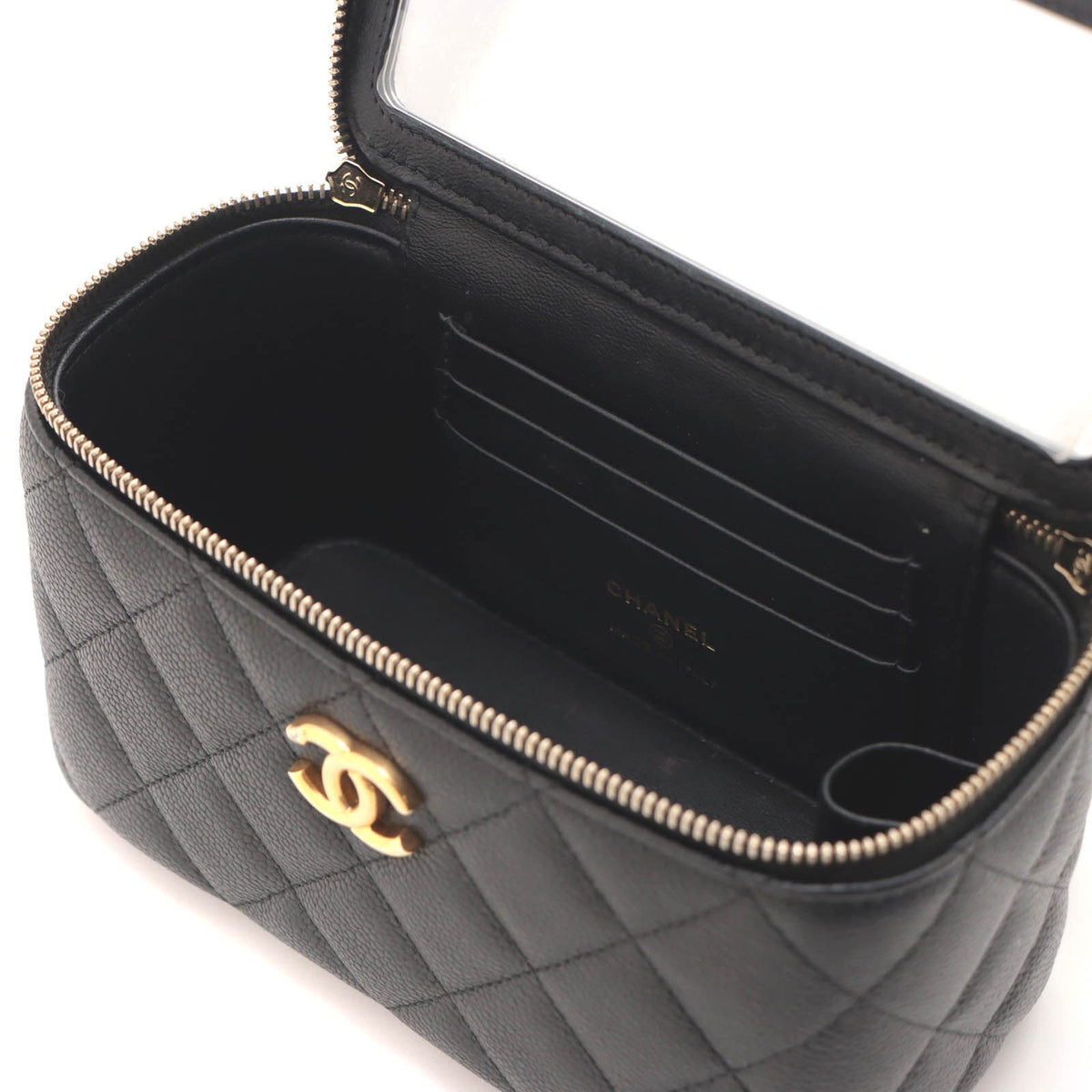 Chanel Quilted Chain Vanity Shoulder Bag Caviar Leather Black — view 7