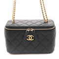 Chanel Quilted Chain Vanity Shoulder Bag Caviar Leather Black