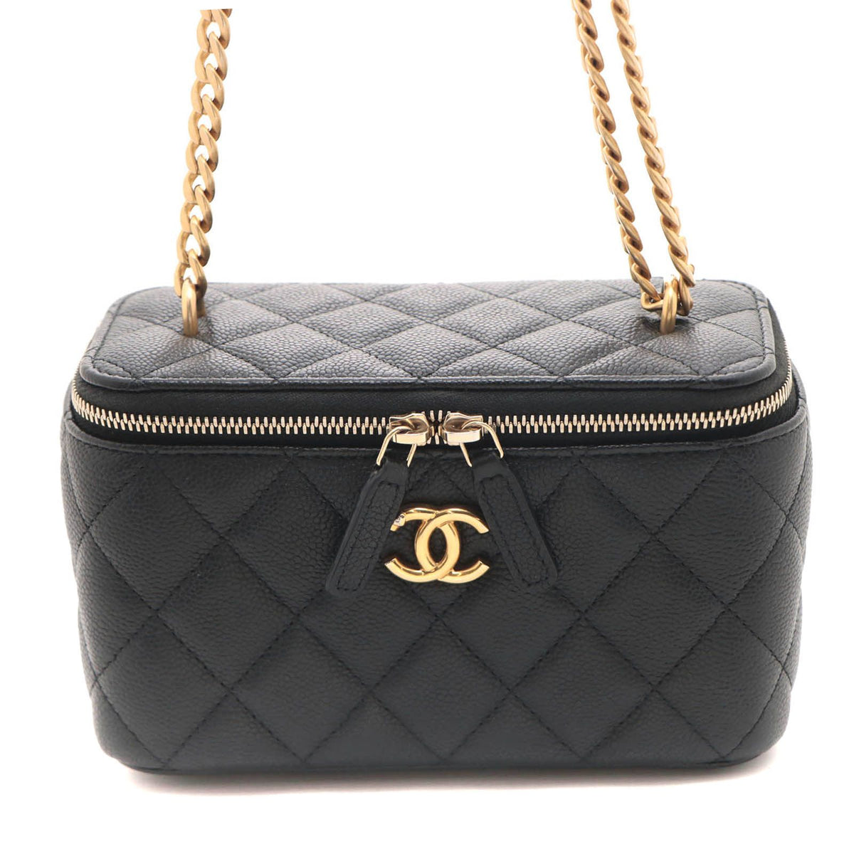 Chanel Quilted Chain Vanity Shoulder Bag Caviar Leather Black