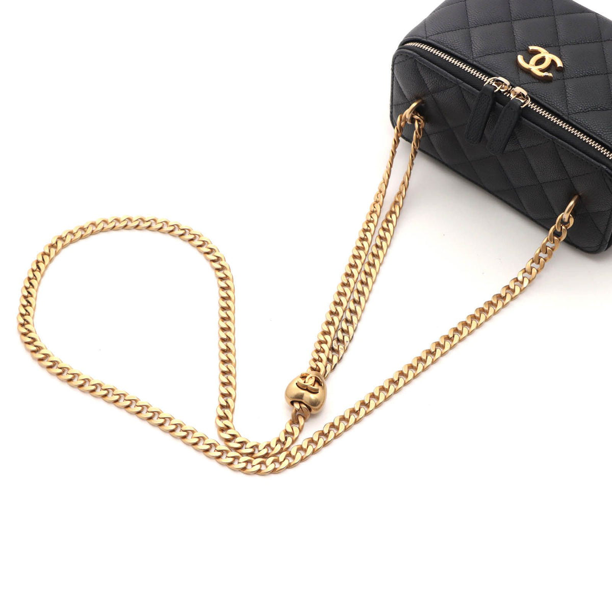 Chanel Quilted Chain Vanity Shoulder Bag Caviar Leather Black — view 4
