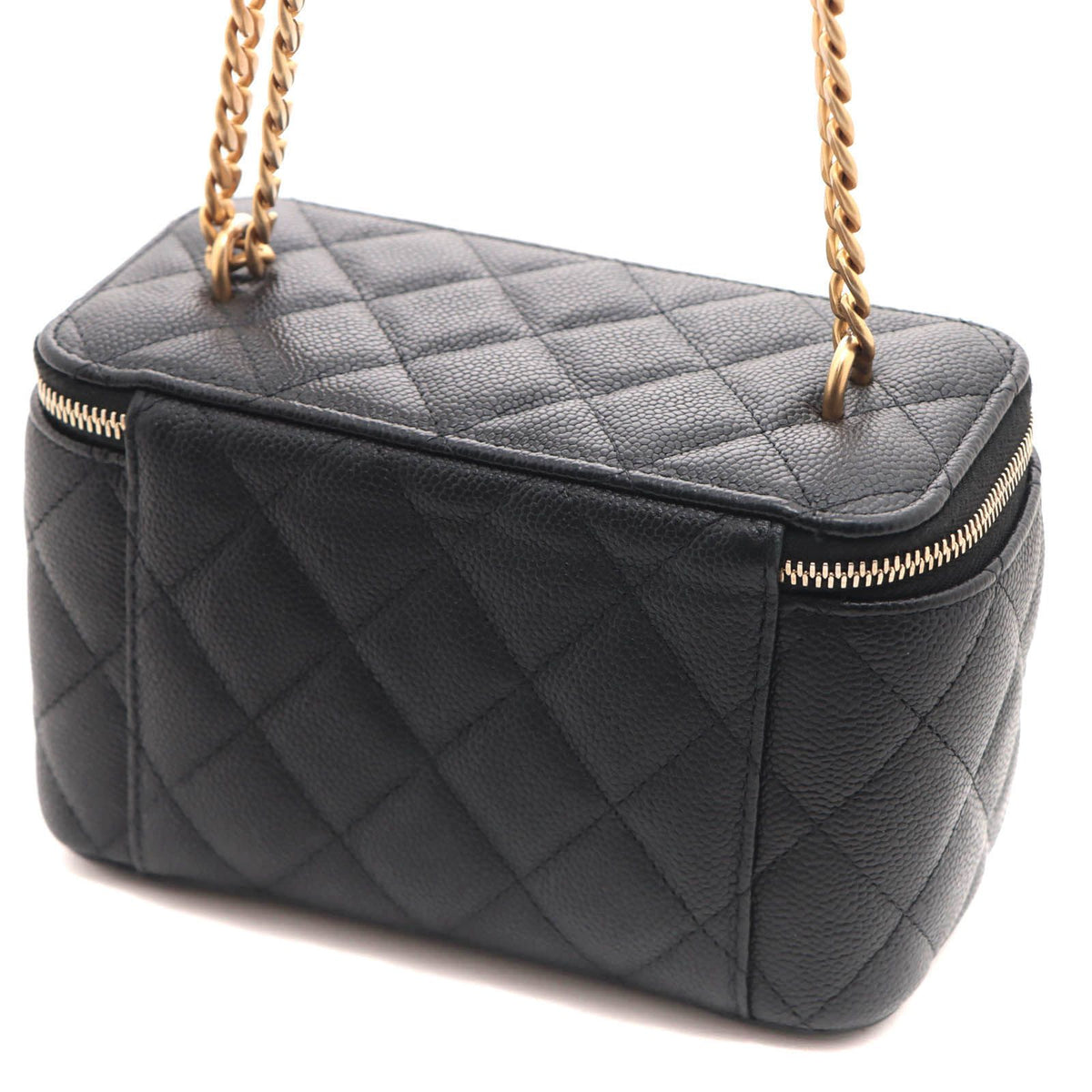 Chanel Quilted Chain Vanity Shoulder Bag Caviar Leather Black — view 2