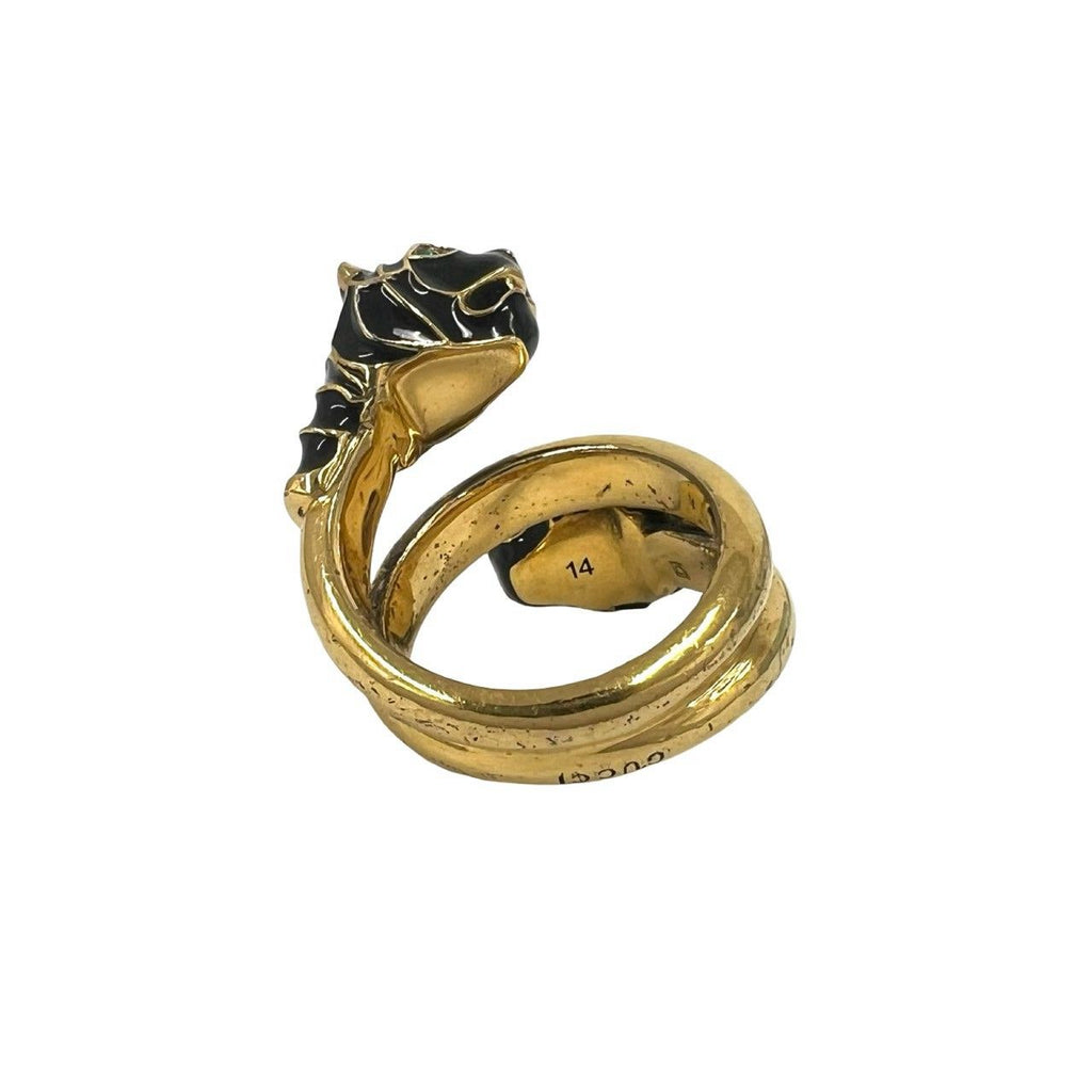 Gucci Double Tiger Head Ring Metal Black Enamel Gold — view 6