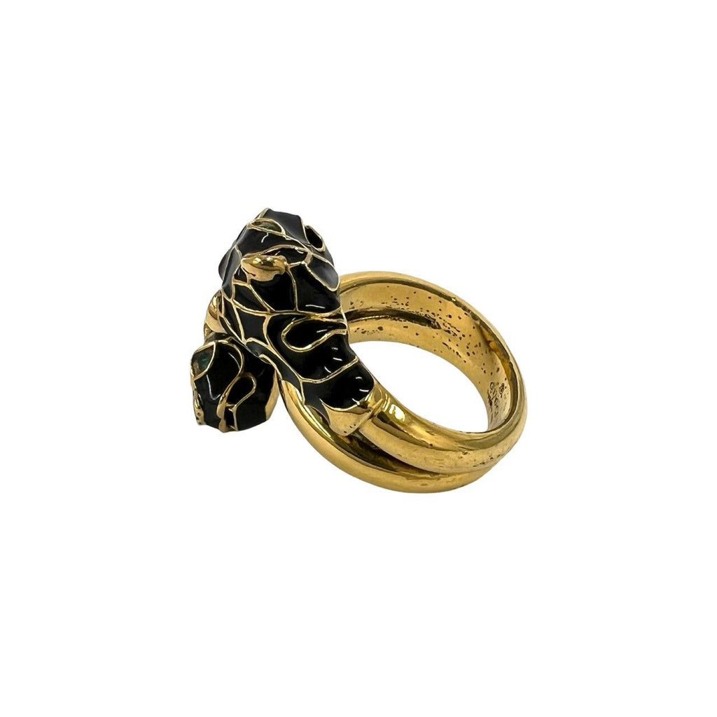 Gucci Double Tiger Head Ring Metal Black Enamel Gold — view 4