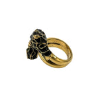 Gucci Double Tiger Head Ring Metal Black Enamel Gold — view 4