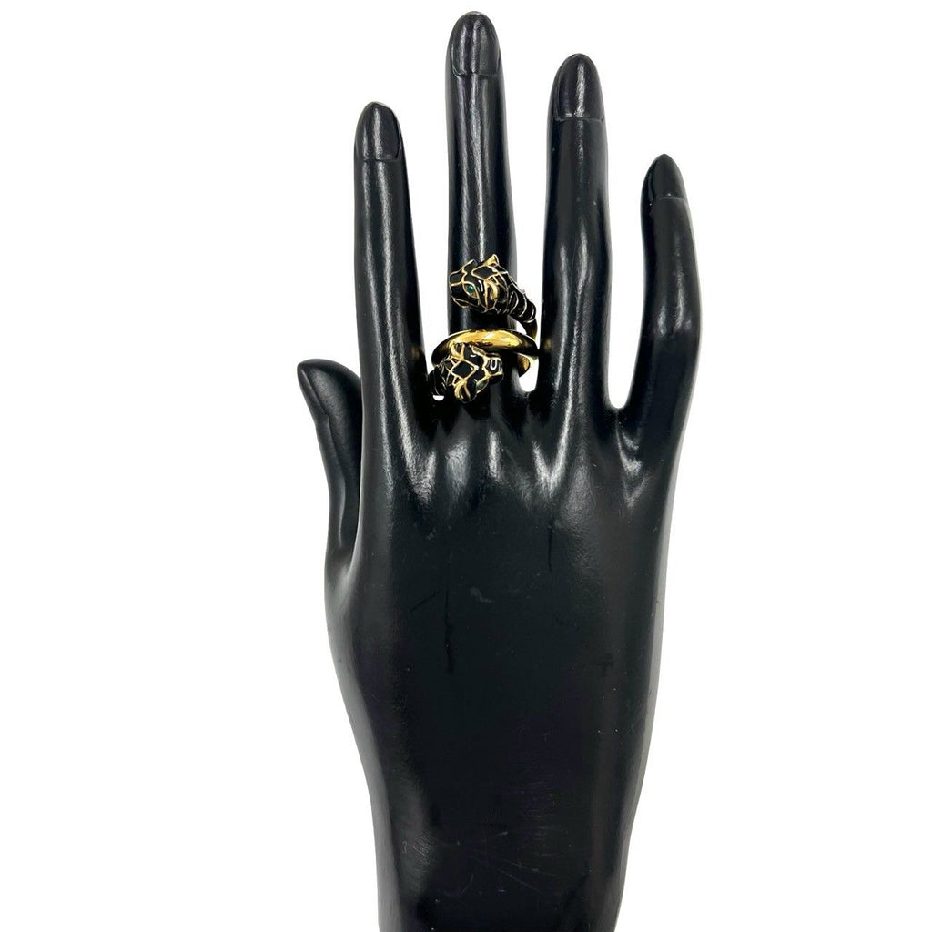 Gucci Double Tiger Head Ring Metal Black Enamel Gold — view 2