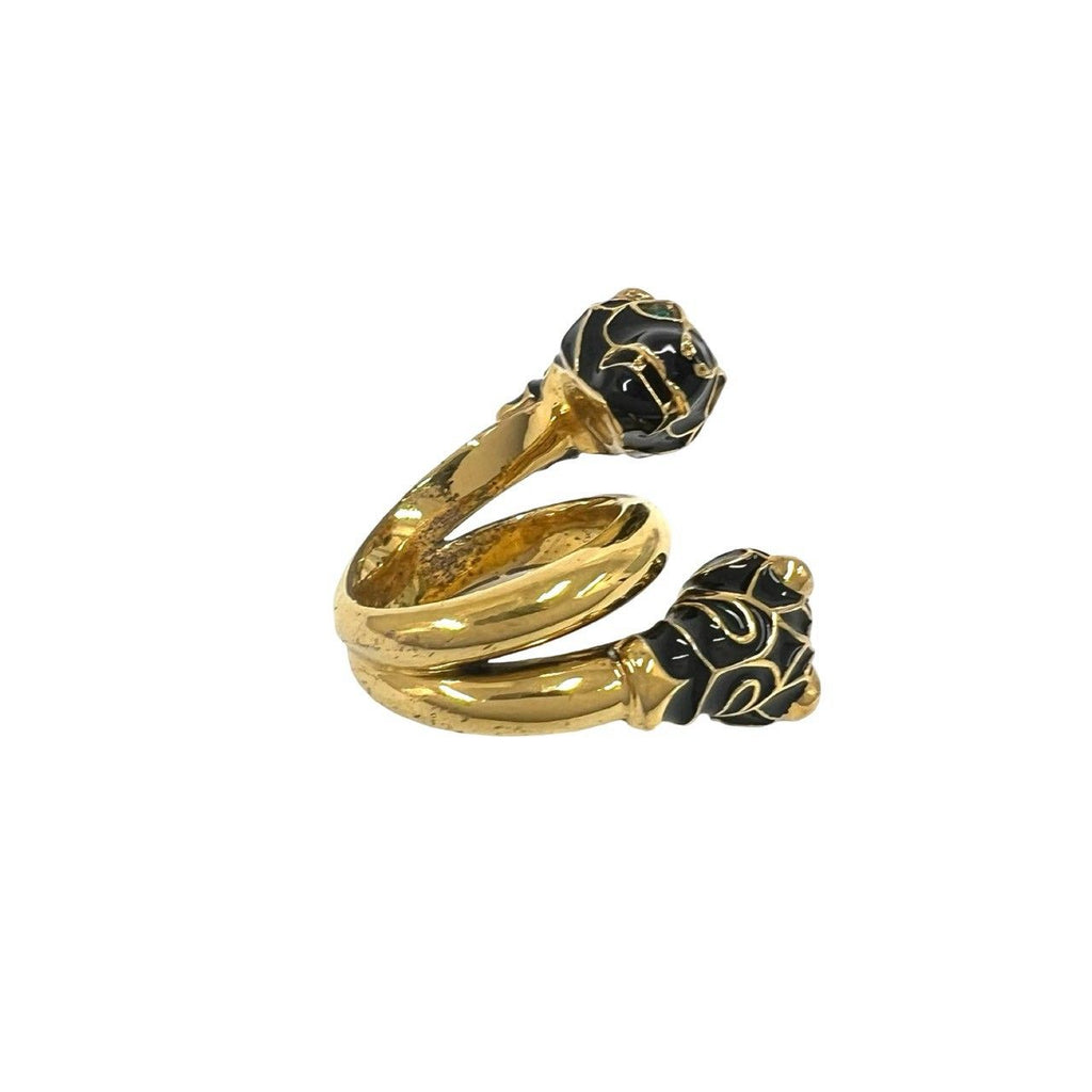 Gucci Double Tiger Head Ring Metal Black Enamel Gold — view 5
