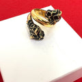 Gucci Double Tiger Head Ring Metal Black Enamel Gold