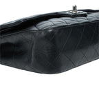 Chanel CC Logo Quilted 25 Double Flap Chain Shoulder Bag Black Silver Lambskin — view 5